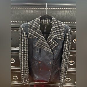 Navy, Black and White Tweed Double-Breasted Jacket